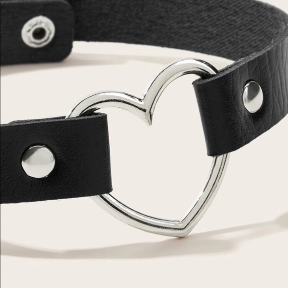 Goth Chrome Heart Choker / Wrapped Layer Bracelet w Black Adjustable Strap NIBag - Picture 11 of 14